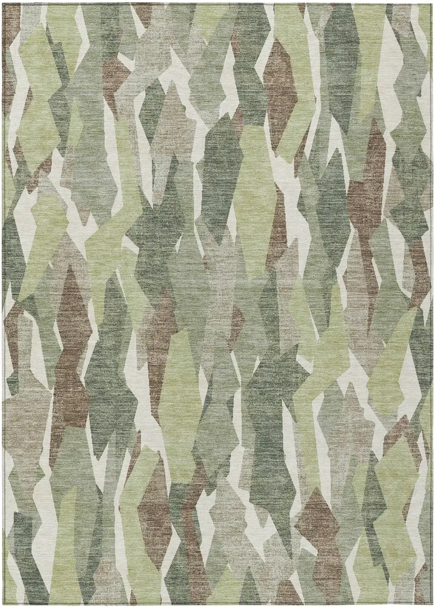 Fern Green Tan And Ivory Striped Washable Indoor Outdoor Area Rug Photo 2