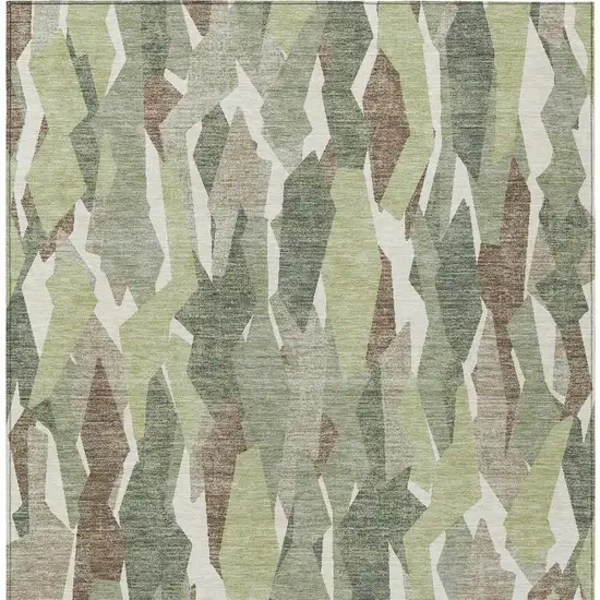 Fern Green Tan And Ivory Striped Washable Indoor Outdoor Area Rug Photo 6
