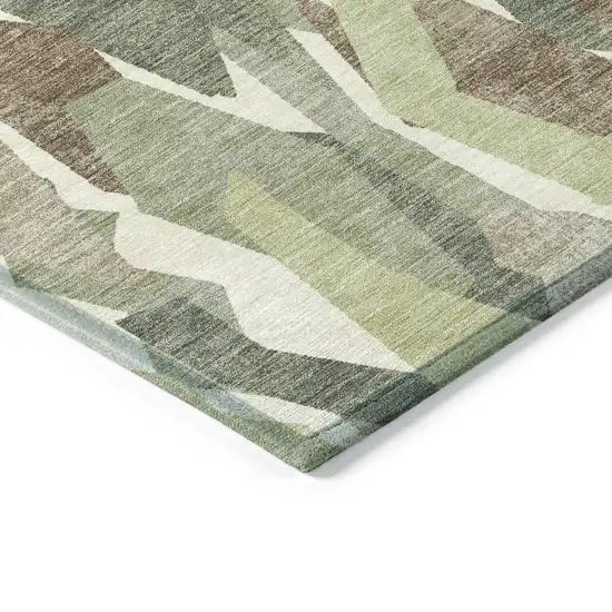 Fern Green Tan And Ivory Striped Washable Indoor Outdoor Area Rug Photo 5