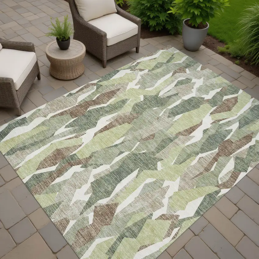 Fern Green Tan And Ivory Striped Washable Indoor Outdoor Area Rug Photo 7