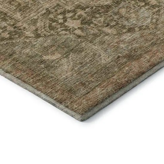 Fern Green Wheat And Copper Oriental Washable Area Rug With UV Protection Photo 7