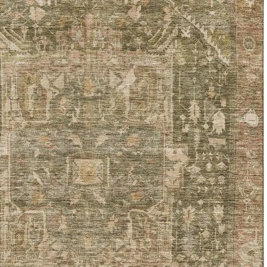 Fern Green Wheat And Copper Oriental Washable Area Rug With UV Protection Photo 2