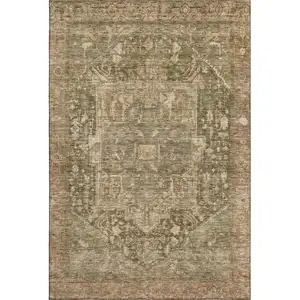 Photo of Fern Green Wheat And Copper Oriental Washable Area Rug With UV Protection