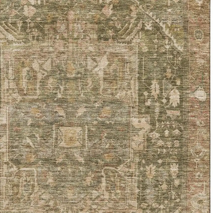 Fern Green Wheat And Copper Oriental Washable Area Rug With UV Protection Photo 2