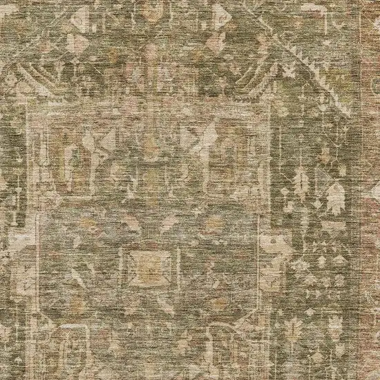 Fern Green Wheat And Copper Oriental Washable Area Rug With UV Protection Photo 2