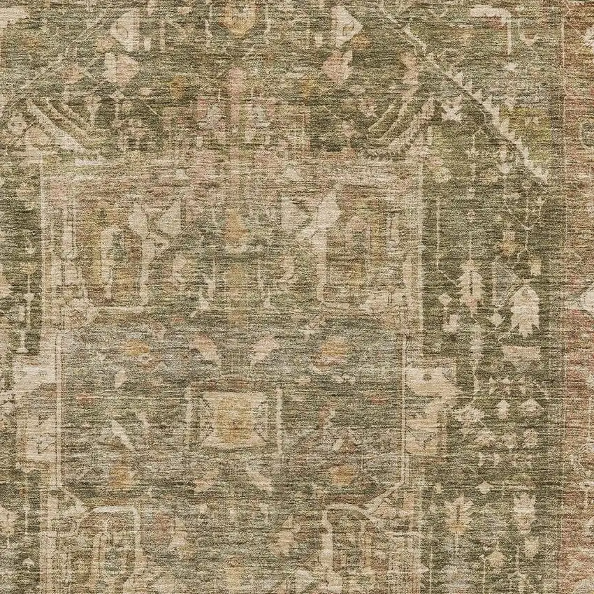 Fern Green Wheat And Copper Oriental Washable Area Rug With UV Protection Photo 2