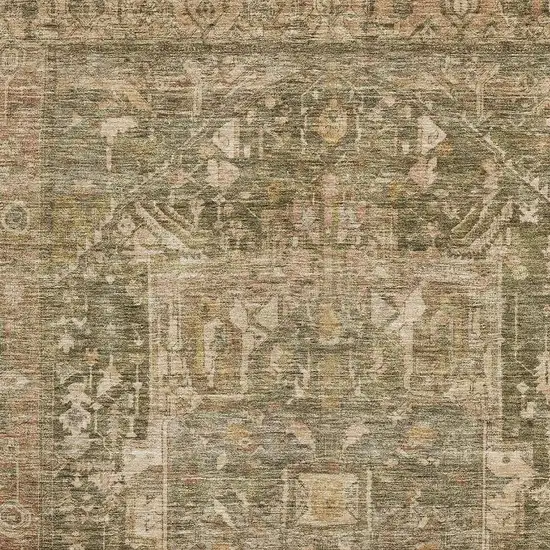 Fern Green Wheat And Copper Oriental Washable Area Rug With UV Protection Photo 2