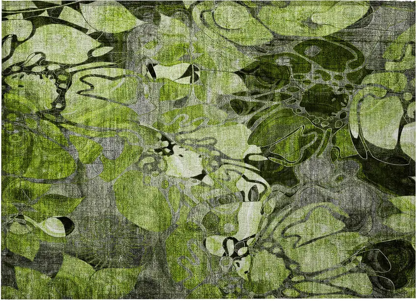 Fern Green and Gray Floral Washable Non Skid Indoor Outdoor Area Rug Photo 5