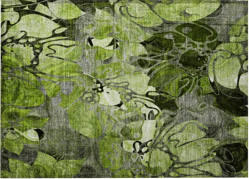 Fern Green and Gray Floral Washable Non Skid Indoor Outdoor Area Rug Photo 4