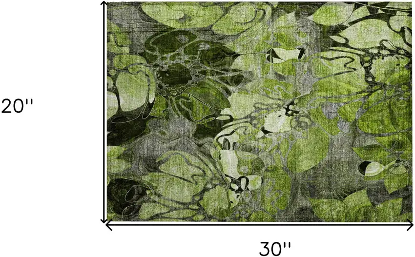 Fern Green and Gray Floral Washable Non Skid Indoor Outdoor Area Rug Photo 3