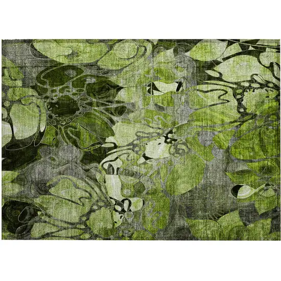 Fern Green and Gray Floral Washable Non Skid Indoor Outdoor Area Rug Photo 2