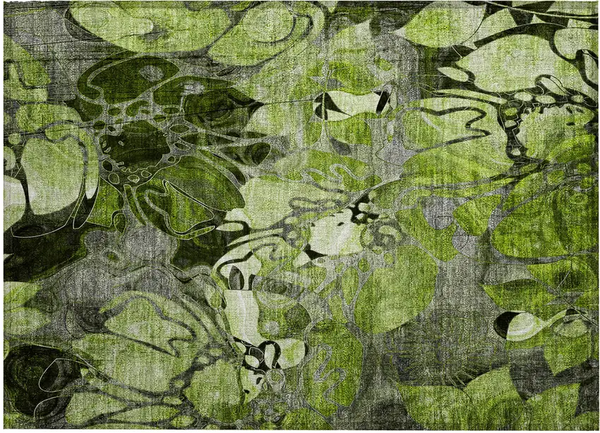 Fern Green and Gray Floral Washable Non Skid Indoor Outdoor Area Rug Photo 2