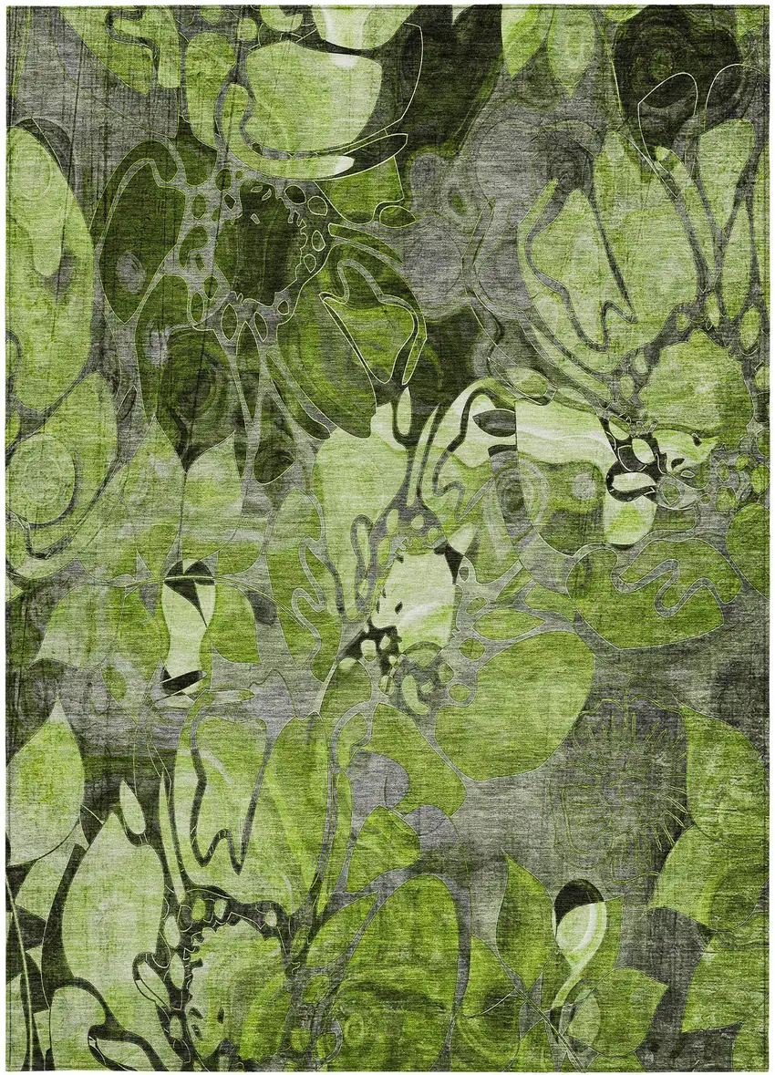 Fern Green and Gray Abstract Washable Indoor Outdoor Area Rug Photo 3
