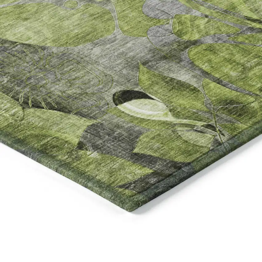 Fern Green and Gray Abstract Washable Indoor Outdoor Area Rug Photo 5