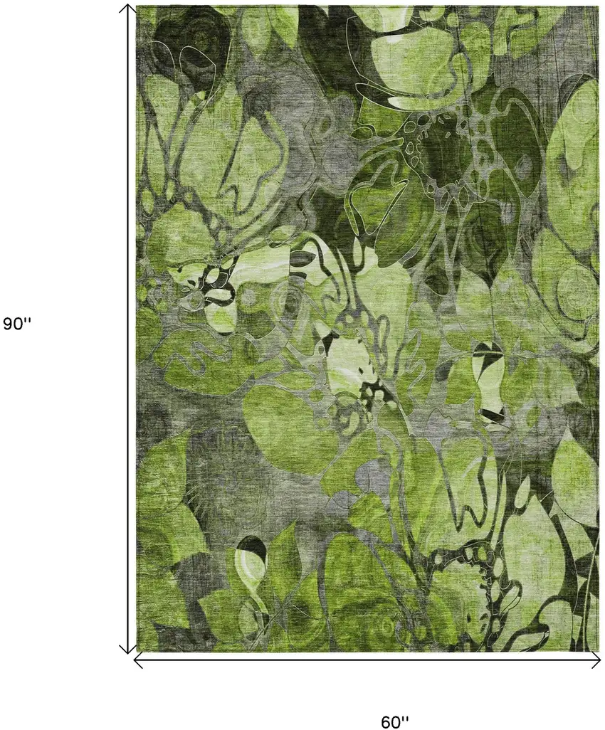 Fern Green and Gray Abstract Washable Indoor Outdoor Area Rug Photo 3