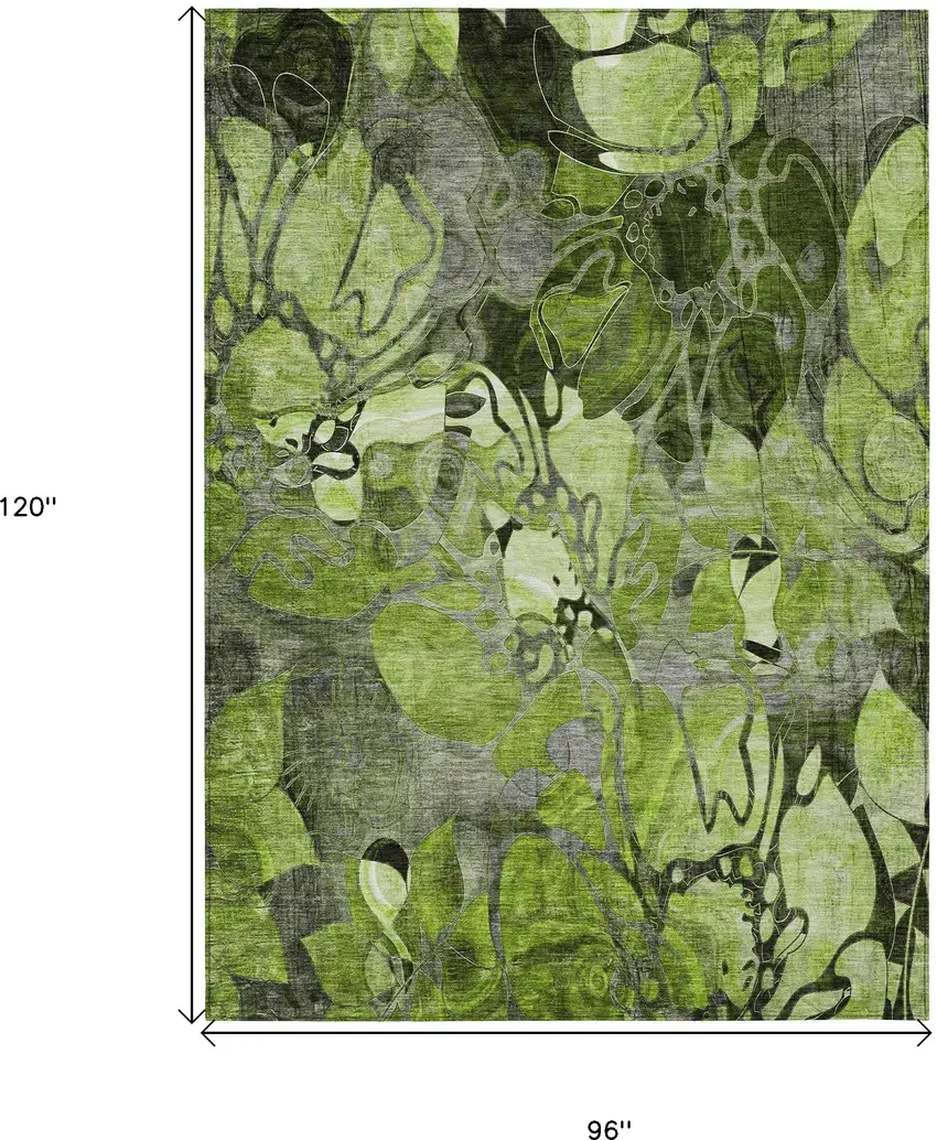 Fern Green and Gray Abstract Washable Indoor Outdoor Area Rug Photo 3