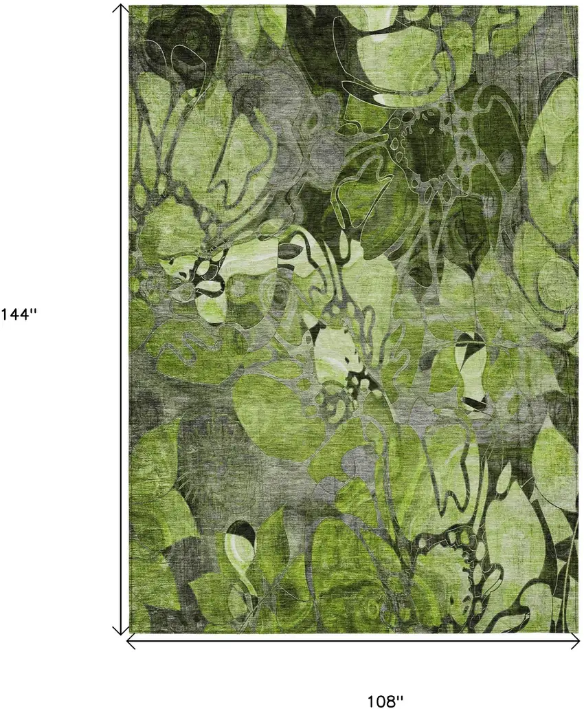 Fern Green and Gray Abstract Washable Indoor Outdoor Area Rug Photo 3