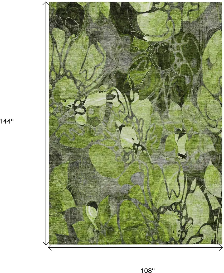 Fern Green and Gray Abstract Washable Indoor Outdoor Area Rug Photo 3