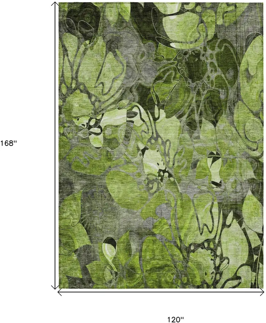 Fern Green and Gray Abstract Washable Indoor Outdoor Area Rug Photo 3
