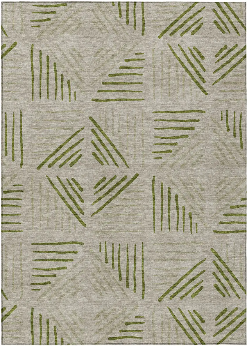 Flax And Sage Geometric Washable Indoor Outdoor Area Rug Photo 1