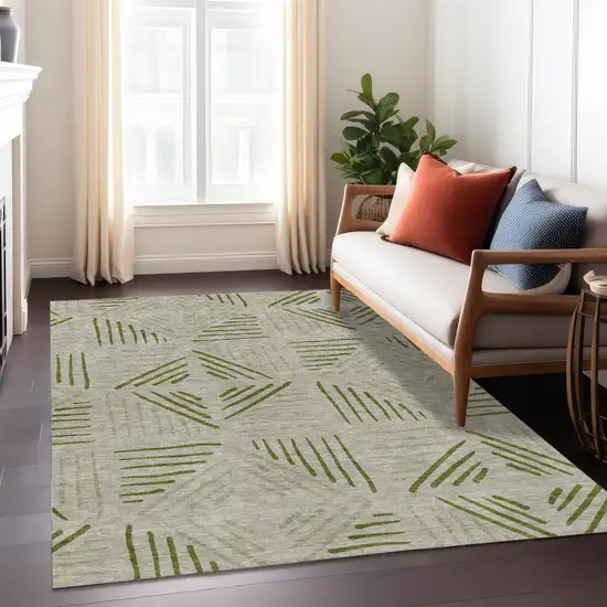 Flax And Sage Geometric Washable Indoor Outdoor Area Rug Photo 6