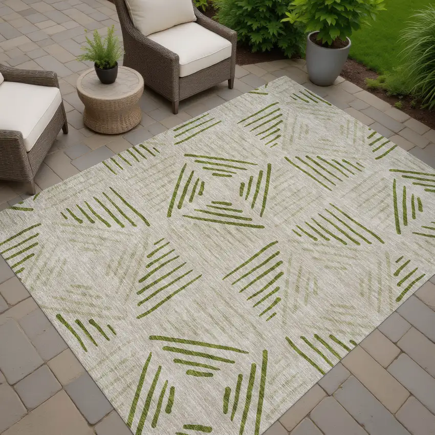 Flax And Sage Geometric Washable Indoor Outdoor Area Rug Photo 7