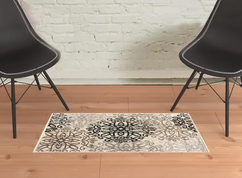 Floral Medallion Stain Resistant Area Rug Photo 7