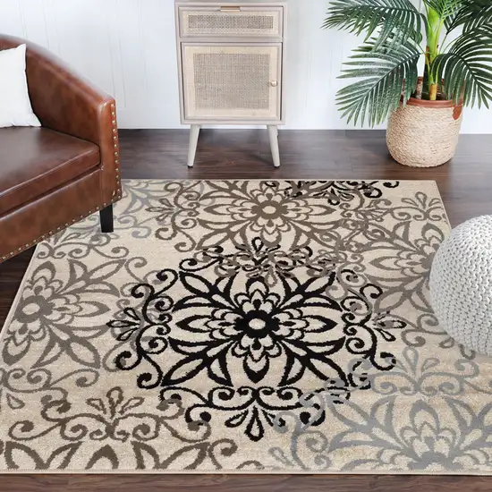 Floral Medallion Stain Resistant Area Rug Photo 2