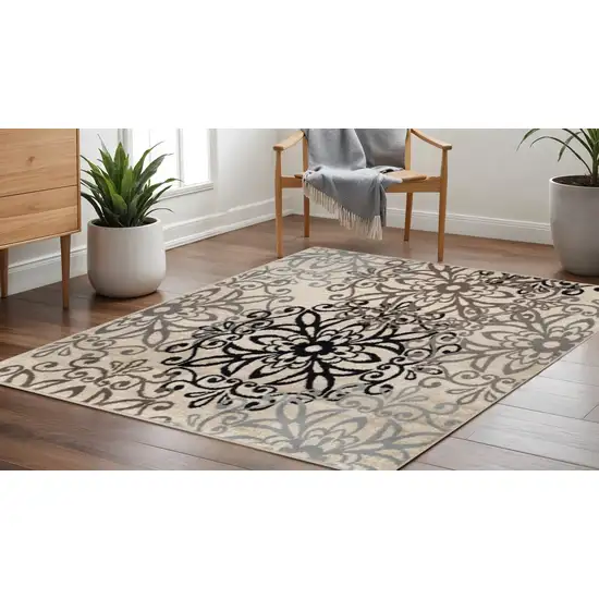 5' Brown Black And Gray Medallion Square Rug Photo 1