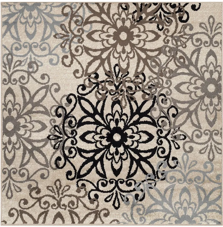 Floral Medallion Stain Resistant Area Rug Photo 1