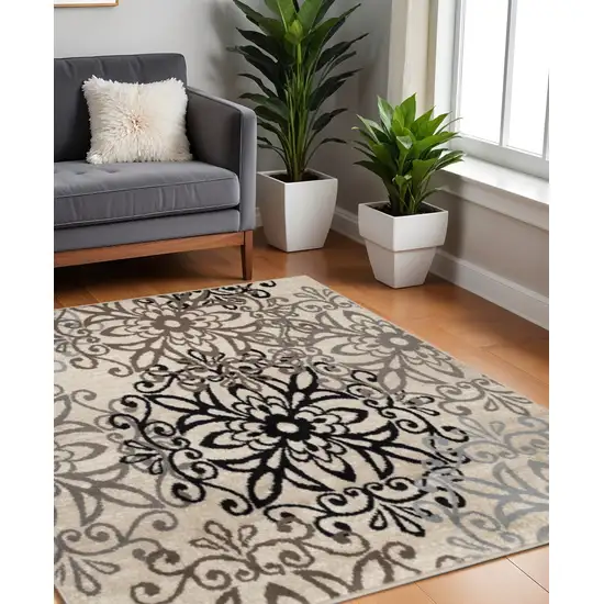 8' Brown Black And Gray Medallion Square Rug Photo 1
