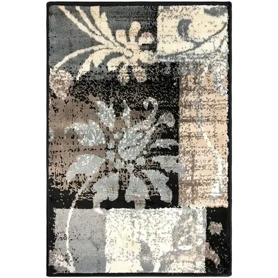 Beige And Gray Floral Power Loom Distressed Stain Resistant Area Rug Photo 2