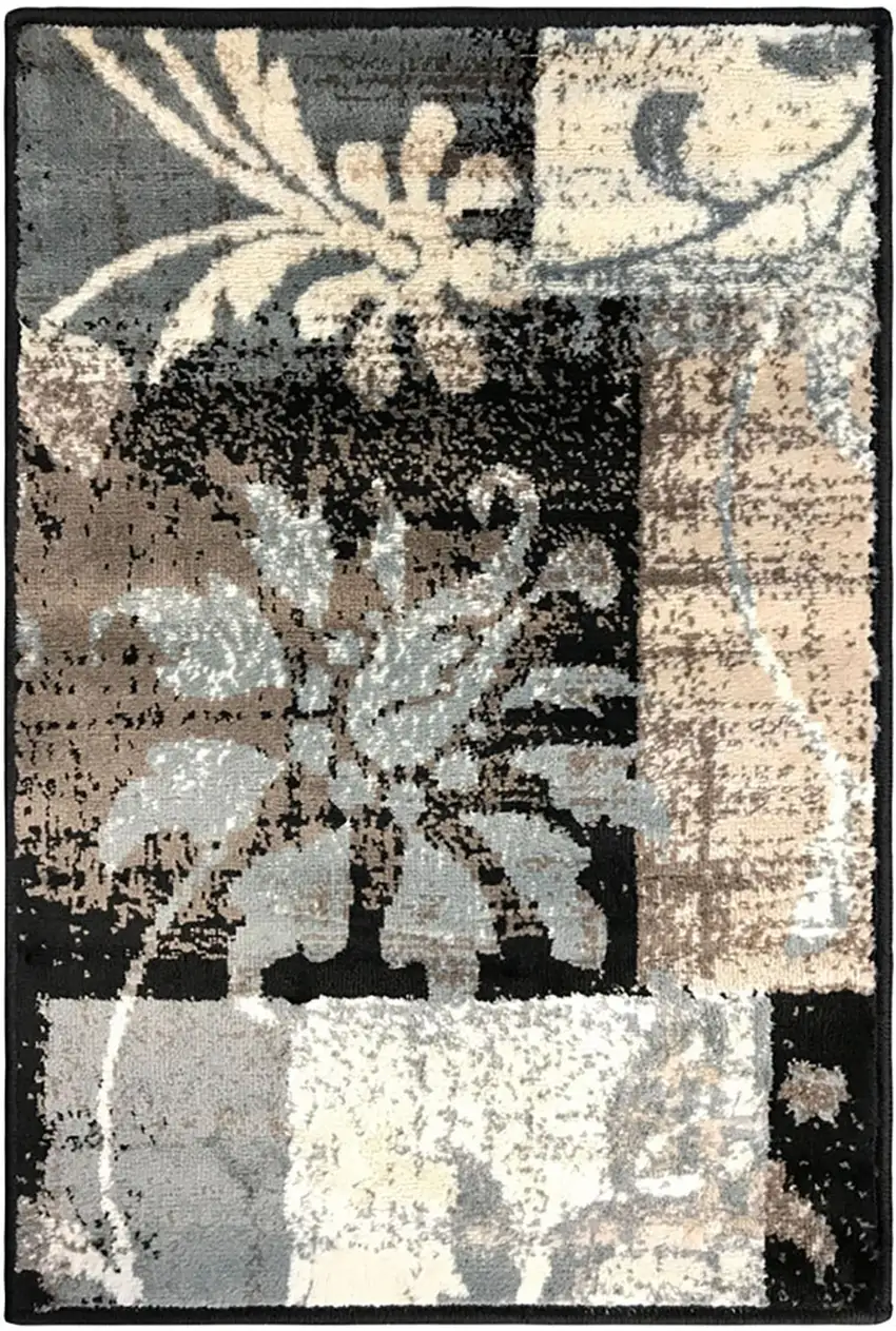 Beige And Gray Floral Power Loom Distressed Stain Resistant Area Rug Photo 2