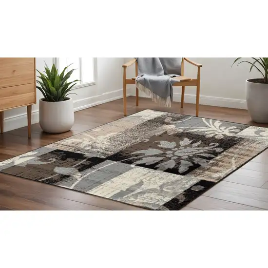 5' Beige Brown And Gray Floral Distressed Square Rug Photo 1