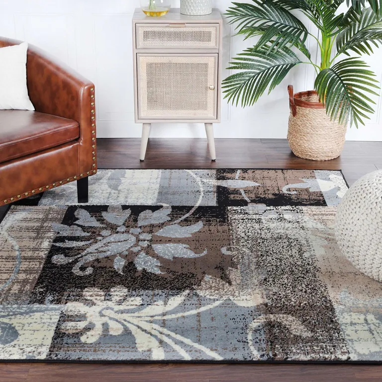 Floral Power Loom Distressed Stain Resistant Area Rug Photo 2