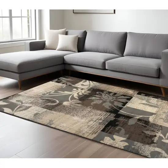 Beige Brown And Gray Floral Distressed Area Rug Photo 1