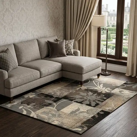 Beige Brown And Gray Floral Distressed Area Rug Photo 1