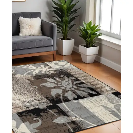 8' Beige Brown And Gray Floral Distressed Square Rug Photo 1