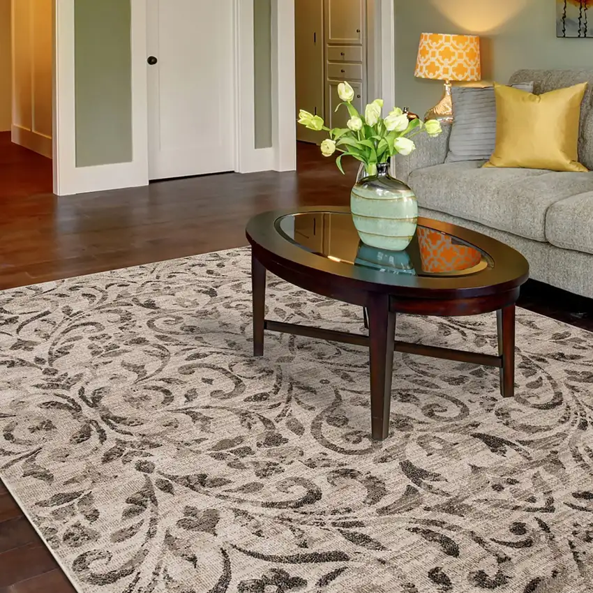 Floral Vines Power Loom Stain Resistant Area Rug Photo 7