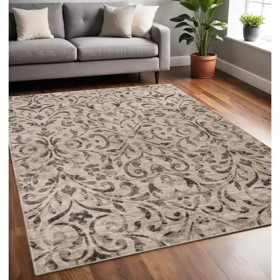 Beige And Black Floral Vines Area Rug Photo 1