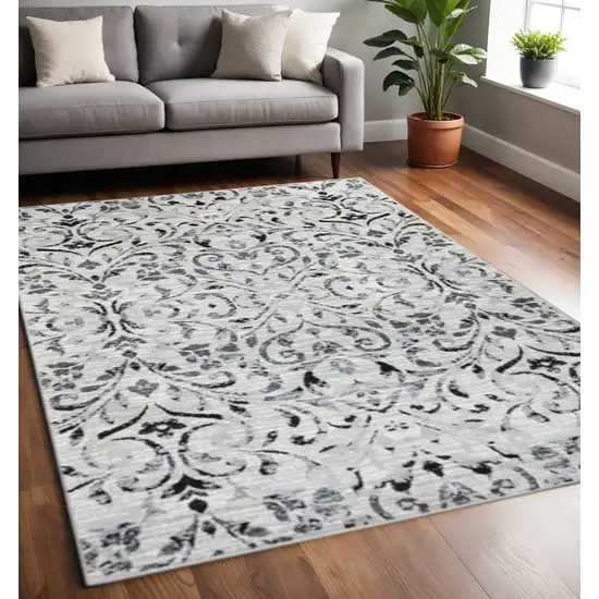 Black And Gray Floral Vines Area Rug Photo 1