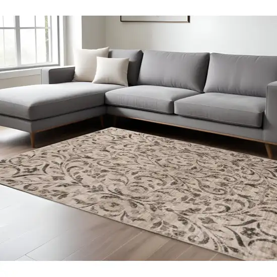 Beige And Black Floral Vines Area Rug Photo 1