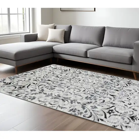 Black And Gray Floral Vines Area Rug Photo 1