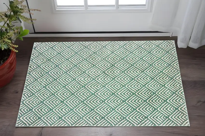 Foam Blue And Ivory Geometric Power Loom Stain Resistant Area Rug Photo 1