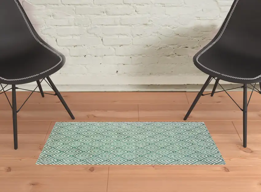 Foam Blue And Ivory Geometric Power Loom Stain Resistant Area Rug Photo 2