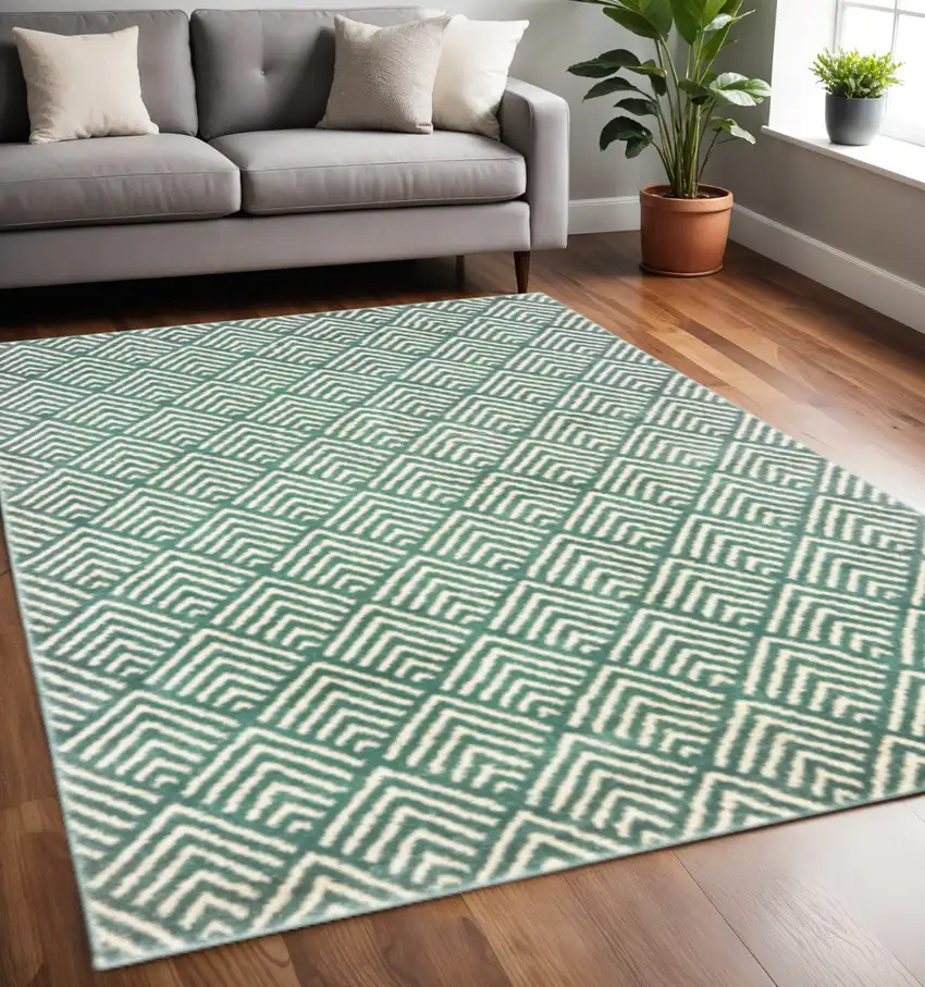 Foam Blue And Ivory Geometric Power Loom Stain Resistant Area Rug Photo 1
