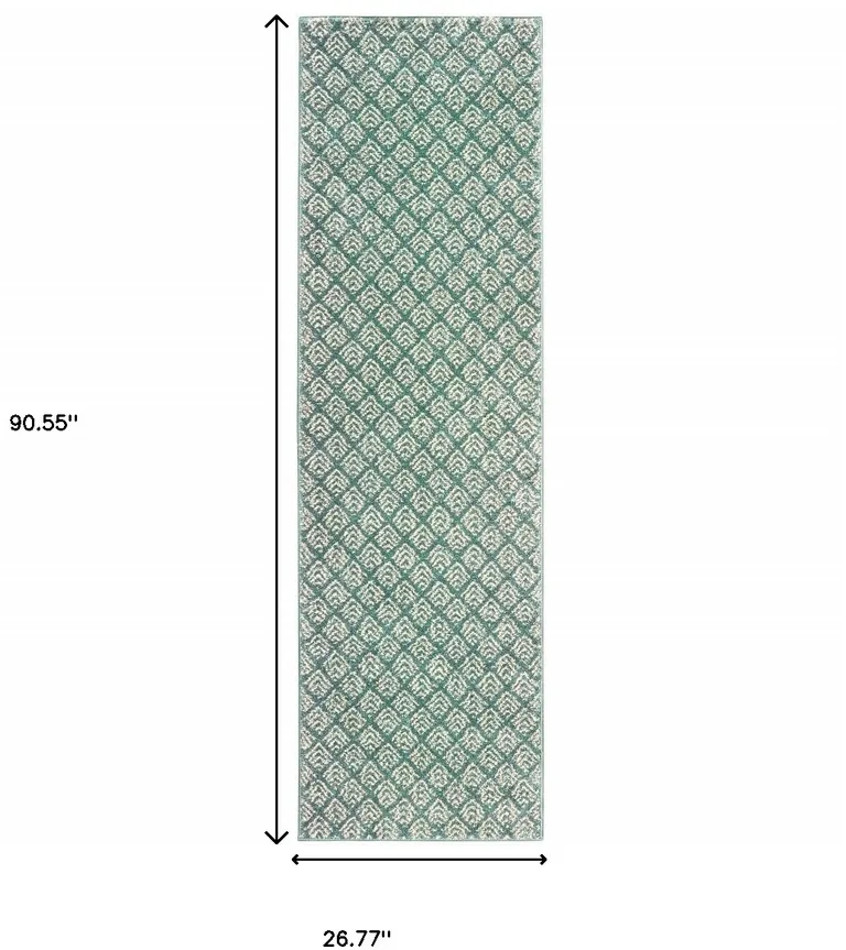 Foam Blue And Ivory Geometric Power Loom Stain Resistant Runner Rug Photo 5