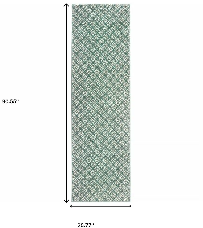 Foam Blue And Ivory Geometric Power Loom Stain Resistant Runner Rug Photo 6