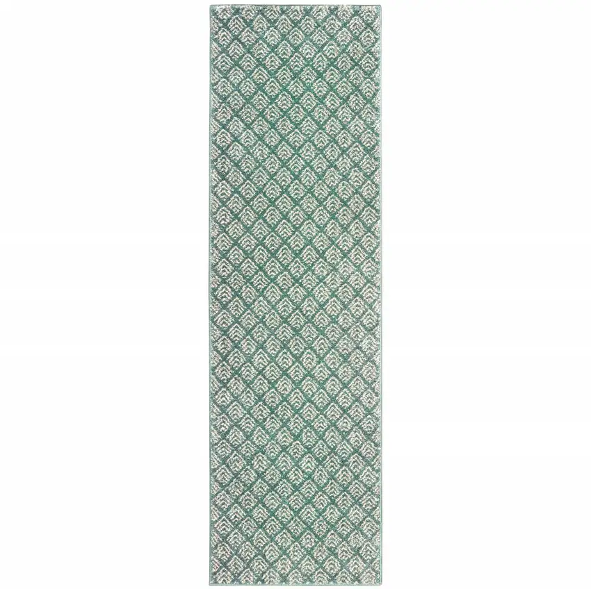 Foam Blue And Ivory Geometric Power Loom Stain Resistant Runner Rug Photo 1
