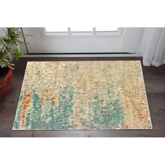 Foam Blue Pumpkin And Golden Yellow Abstract Power Loom Stain Resistant Area Rug Photo 1